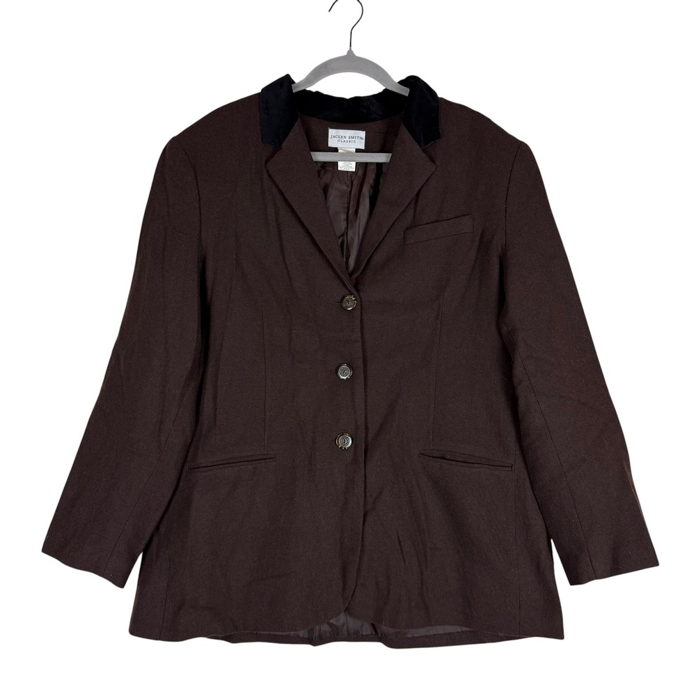 Jaclyn Smith Classic Blazer Womens 18 Brown Wool Blend 3 Button Lined Jacket